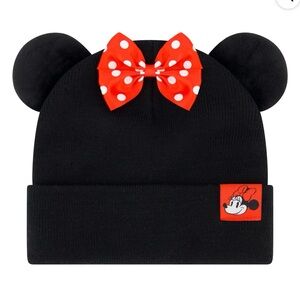 Disney Minnie Mouse Beanie Hat, Faux Fur Cuffed Winter Knit Cap with 3D Ears